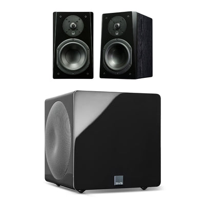 SVS Prime Bookshelf 2.1 Speaker Package with 3000 Micro Subwoofer (Premium Black Ash/Piano Gloss Black)