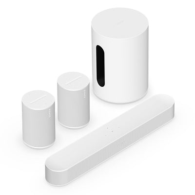 Sonos Immersive Set with Beam (Gen 2) Soundbar, Sub Mini Wireless Subwoofer, and Pair of Era 100 Wireless Smart Speakers (White)