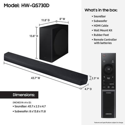 Samsung HW-QS730D 3.1.2-Channel Soundbar with Wireless Subwoofer (Black)