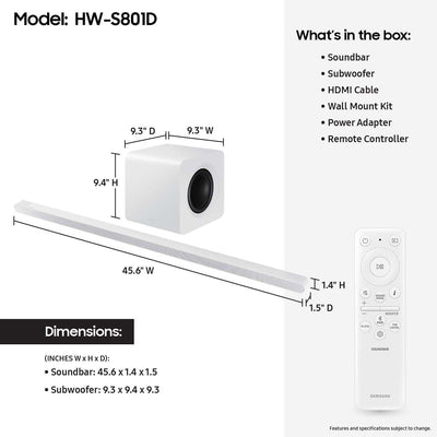 Samsung HW-S801D 3.1.2-Channel Soundbar with Wireless Subwoofer (White)